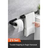 Mikasso Siyah Metal Banyo Aksesuar Seti 2'li – Tuvalet Kağıtlığı ve Solo Modern Havluluk Rulo Peçetelik Meta - Çok Renkli