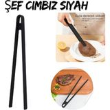 Mikasso Siyah Silikon Pratik Cımbız Maşa Pişirme Cımbızı Çelik Maşa 30CM | Profesyonel Şef Cımbızı Silikon