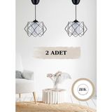 Mikasso Siyah Tasarım Beyaz Mika Camlı Çok Kare Avize (2 Adet) Metal 1 E27 Siyah Salon / Oturma Odası - Çok Renkli