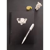 Mikasso Siyah Yapraklı Spiralli Defter 17X24CM 165 Gr. 70 Sayfa ve Beyaz Jel Kalem Ahşap Kapaklı Defter Sert - Çok Renkli