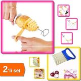 Mikasso Spiral Patates Dilimleyici Çubukta Patates Cips Yapma + Kolay Kesim Dilimleme Aparatı - 2li Set N8S7