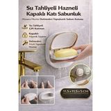 Mikasso Su Tahliyeli Hazneli Kapaklı Katı Sabunluk – Duvara Monte Delmeden Yapışkanlı Sabun Kutusu Belirtilm - Çok Renkli