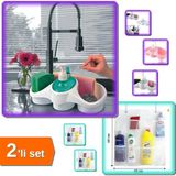 Mikasso Sünger Hazneli Sıvı Sabunluk Deterjanlık + 8 Cepli Askılı File Mutfak Banyo Organizer - 2li Set K3C2 - Çok Renkli