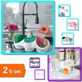 Mikasso Sünger Hazneli Sıvı Sabunluk Deterjanlık + Multi Bulaşıklık Tabaklık Kurutmalık - 2li Set T7T9X4 Pla - Çok Renkli