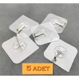 Mikasso Süper Güçlü Yapışkanlı Suya Dayanıklı Şeffaf Askı 5li Set Yeniden Kullanılabilir Kancalar Beyaz