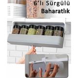 Mikasso Sürgülü 6'lı Plastik Baharatlık Organizeri | Dolap Rafına Uyumlu Yapışkanlı Plastik