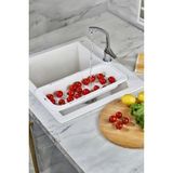 Mikasso Sürgülü Ayarlanabilir Lavabo Süzgeci, Uzun Kısa Ayarlı Evye, Meyve Sebze Yıkama Beyaz Plastik