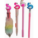 Mikasso Süslü Hediyelik Flamingo Kurşun Kalemli 4 Lü Set Işıklı Kalem Seti Mor - Çok Renkli