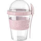 Mikasso Take'n Go 600 ml Kapaklı ve Kaşıklı Yoğurt Kabı & Beslenme Kabı & Lunch Box Plastik Pembe