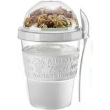Mikasso Take'n Go Pratik Yoğurt Kabı Beyaz | Taşınabilir Kaşıklı Müsli Atıştırmalık Dondurma Kabı 600ML Plas