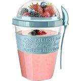 Mikasso Take'n Go Pratik Yoğurt Kabı Mavi | Taşınabilir Kaşıklı Müsli Atıştırmalık Dondurma Kabı 600ML Plast