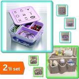 Mikasso Takı Dikiş Kutusu Saklama Kabı + Tutturma Aparatlı Bebek Beşik Başucu Düzenleyici - 2li Set J3R6X3 P - Çok Renkli