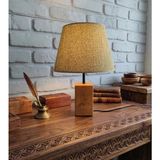 Mikasso Teak Rengi Ahşap Kütük Ayaklı Kahverengi Kumaş Şapkalı Abajur Masa Lambası Ahşap Kahverengi - Çok Renkli