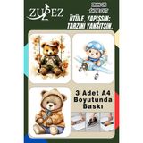 Mikasso Teddy Ayı Aplike Yama Ütü ile Yapışan Transfer Kağıdı 3 Sayfa Her Türlü Kumaşa Uygulanır - Çok Renkli