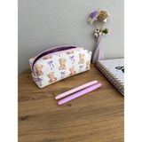 Mikasso Teddy Ayıcık Mor Fiyonklu Pembe Fermuarlı Makyaj Çantası Kalemlik Boydur Ölçüleri 20-7-6cm Dir Pamuk - Çok Renkli