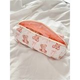 Mikasso Teddy Desenli Kapitone Kalemlik – Çok Amaçlı Kumaş Kalem Kutusu ve Organizer Çanta (24X7X7 Cm) Tekst - Çok Renkli