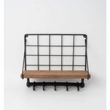 Mikasso Tek Katlı Ahşap Mutfak Rafı – Bardak & Kupa Askısı, 5 Kancalı Düzenleyici, Fincan Askılığı 30*30 cm - Çok Renkli