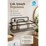 Mikasso Tek Katlı Siyah Metal Çok Amaçlı Raf Duvar Rafı Banyo Mutfak Düzenleyici Organizer Metal Siyah - Çok Renkli