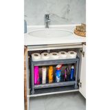 Mikasso Tekerlekli Vesken 2 Katlı Lavabo Altı Mutfak Banyo Düzenleyici Raf Ünitesi (Gri-Antrasit) Plastik gr