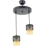 Mikasso Tekli Bal Cam Kafes Model Modern Sarkıt Avize Metal 2 E27 Siyah - Çok Renkli
