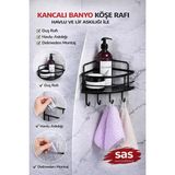 Mikasso Tekli Yapışkanlı 4 Kancalı Banyo Duş Köşe Rafı – Ayarlanabilir Kristal Raf (Yapıştır/vidala) Siyah M - Çok Renkli