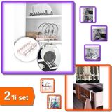 Mikasso Tencere Kapağı Organizeri 6 Bölmeli Kapak Rafı + 6 Adet Çekmece Havlupan Askısı - 2li Set D7R3G4 Pla
