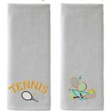 Mikasso Tenis Raket-Yazı Nakış Işlemeli Spor Havlusu 2 Li 50X90 Kadife Gri - Çok Renkli