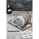 Mikasso Tezgah Üstü Tepsili Bulaşık Kurutmalığı Durulama Tabaklık Bardaklık Bulaşıklık Büyük Boy Plastik Gri