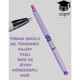 Mikasso Tırnak Şekilli Jel Tükenmez Kalem Taşlı Inc Uç Siyah Mürekkepli Mor - Çok Renkli