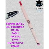 Mikasso Tırnak Şekilli Jel Tükenmez Kalem Taşlı Inc Uç Siyah Mürekkepli Pembe - Çok Renkli