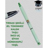 Mikasso Tırnak Şekilli Jel Tükenmez Kalem Taşlı Inc Uç Siyah Mürekkepli Yeşil - Çok Renkli