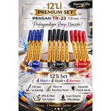 Mikasso Tr-23 1.0 mm Tükenmez Kalem Seti – 12’li – Mavi, Siyah, Kırmızı Çok Renkli Tehlikeli Değil