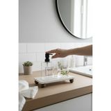 Mikasso Traverten 23X12 cm Ahşap Boncuk Ayaklı Yağdanlık ve Sıvı Sabunluk Standı Mermer Ekru - Çok Renkli