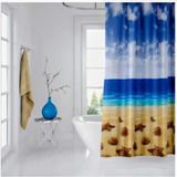 Mikasso Tropik Polyester Kumaş Geometrik Desen Gri Banyo Perdesi Yerli Üretim Duş Perdesi Mavi - Çok Renkli