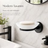 Mikasso Tua Shop Sabunluk Siyah, Duvar Tipi, Metal, Yapışkanlı ve Vidalı Montaj, 35 mm Oval Bantlı Banyo Aks - Çok Renkli