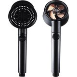 Mikasso Turbo Fan Pervaneli 5 Fonksiyonlu, Start/stop Düğmeli Su Tasarruflu Duş Başlığı, El Duşu Siyah/gold