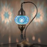 Mikasso Türk Fas Mozaik Masa Başucu Lambası, %100 El Işi, Deveboynu 40 cm Metal Çok Renkli