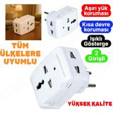 Mikasso Türk Fişli Seyahat Adaptörü Dönüştürücü 3 Girişli Amerika Ingiltere Avustralya Italya Çin ve Diğer - Çok Renkli
