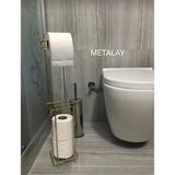 Mikasso Tuvalet Kağıtlık Ayaklı Wclik , Peçetelik Banyo Aksesuarı Metal Altın - Çok Renkli