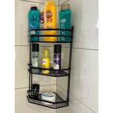 Mikasso Üç Katlı Siyah Banyo Köşe Rafı Turkuaz - Çok Renkli