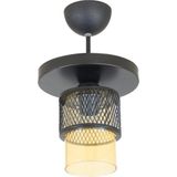 Mikasso Üçlü Bal Cam Kafes Model Modern Plafonyer Avize Metal 1 E27 Siyah - Çok Renkli