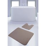 Mikasso Unicolor Düz Vizon 2li Banyo Paspası Halısı Seti Kaymaz Klozet Taban Takımı Bambu Kahverengi - Çok Renkli