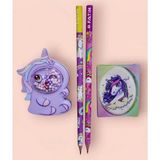 Mikasso Unicorn 2 Li Kurşun Kalem Kalemtıraş ve Silgi Seti Hediyelik Set Süslü Boncuklu Mor - Çok Renkli
