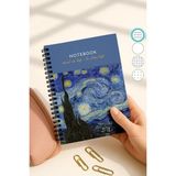 Mikasso Van Gogh A5 Spiralli Çizgili Okul Defteri, 50 Yaprak 100 Sayfa, Karton Kapak Not Defteri, Gece Karto - Çok Renkli