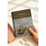 Mikasso Van Gogh A5 Spiralli Çizgili Okul Defteri, 50 Yaprak 100 Sayfa, Karton Kapak Not Defteri, Tekneler K - Çok Renkli