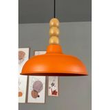 Mikasso Veluna Turuncu Ahşap Üç Boncuk Başlık Avize Retro Sarkıt Ofis Showroom Salon Mutfak Avizeleri Metal - Çok Renkli