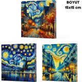 Mikasso Vivago Art Van Gogh Çizgisiz Defter 15 x 15 cm Bez Çanta Hediyeli 3 Lü Set 1 Karton Düz Çizgisiz Kü - Çok Renkli