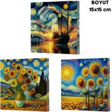 Mikasso Vivago Art Van Gogh Çizgisiz Defter 15 x 15 cm Bez Çanta Hediyeli 3 Lü Set 2 Karton Düz Çizgisiz Kü - Çok Renkli