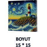 Mikasso Vivago Art Van Gogh Deniz Feneri Çizgisiz Defter 15 x 15 cm Bez Çanta Hediyeli Kod 8 Karton Düz Çiz - Çok Renkli