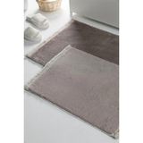 Mikasso Vizon Fluffy 2li Saçaklı Dekoratif Peluş Kaymaz Taban Yıkanabilir Banyo Paspası Polyester Kahverengi - Çok Renkli